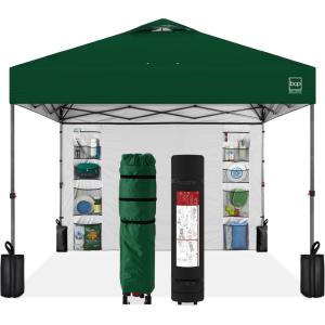 imageBest Choice Products 10x10ft Easy Pop Up Canopy wSide Wall 10 Pockets Portable Carrying Case 1Button Setup 4 Weight Bags  SandForest Green