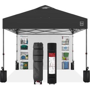 imageBest Choice Products 10x10ft Easy Pop Up Canopy wSide Wall 10 Pockets Portable Carrying Case 1Button Setup 4 Weight Bags  SandGray
