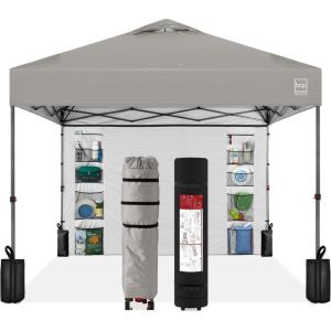 imageBest Choice Products 10x10ft Easy Pop Up Canopy wSide Wall 10 Pockets Portable Carrying Case 1Button Setup 4 Weight Bags  SandLight Gray