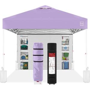imageBest Choice Products 10x10ft Easy Pop Up Canopy wSide Wall 10 Pockets Portable Carrying Case 1Button Setup 4 Weight Bags  SandLilacWhite