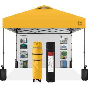 imageBest Choice Products 10x10ft Easy Pop Up Canopy wSide Wall 10 Pockets Portable Carrying Case 1Button Setup 4 Weight Bags  SandMarigold