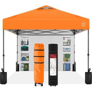 imageBest Choice Products 10x10ft Easy Pop Up Canopy wSide Wall 10 Pockets Portable Carrying Case 1Button Setup 4 Weight Bags  SandOrange
