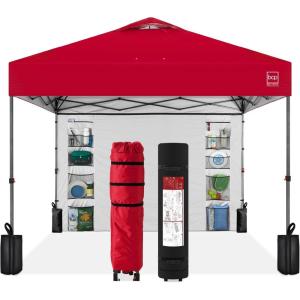 imageBest Choice Products 10x10ft Easy Pop Up Canopy wSide Wall 10 Pockets Portable Carrying Case 1Button Setup 4 Weight Bags  SandRed