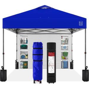 imageBest Choice Products 10x10ft Easy Pop Up Canopy wSide Wall 10 Pockets Portable Carrying Case 1Button Setup 4 Weight Bags  SandResort Blue