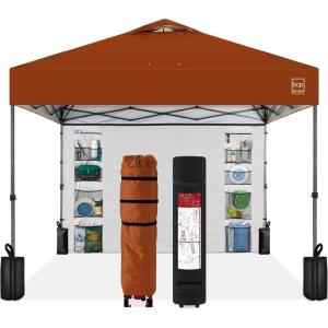 imageBest Choice Products 10x10ft Easy Pop Up Canopy wSide Wall 10 Pockets Portable Carrying Case 1Button Setup 4 Weight Bags  SandRust