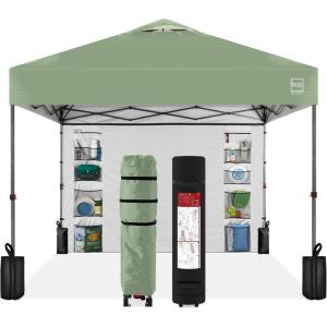imageBest Choice Products 10x10ft Easy Pop Up Canopy wSide Wall 10 Pockets Portable Carrying Case 1Button Setup 4 Weight Bags  SandSage Green