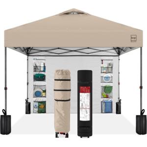 imageBest Choice Products 10x10ft Easy Pop Up Canopy wSide Wall 10 Pockets Portable Carrying Case 1Button Setup 4 Weight Bags  SandSand