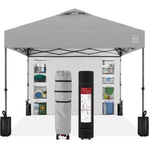 imageBest Choice Products 10x10ft Easy Pop Up Canopy wSide Wall 10 Pockets Portable Carrying Case 1Button Setup 4 Weight Bags  SandSilver