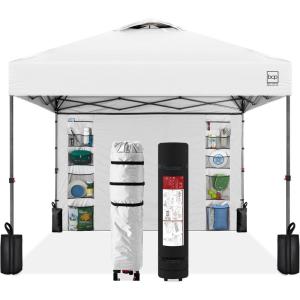 imageBest Choice Products 10x10ft Easy Pop Up Canopy wSide Wall 10 Pockets Portable Carrying Case 1Button Setup 4 Weight Bags  SandWhite