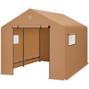 imageBest Choice Products 10x8ft Outdoor Storage Shed Carport Canopy Shelter Dual Doors ampamp Windows Metal Frame WeatherResistant Perfect for Storing Motorcycle Bike Garden Tools  TanTan