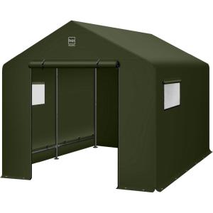 imageBest Choice Products 10x8ft Outdoor Storage Shed Carport Canopy Shelter Dual Doors ampamp Windows Metal Frame WeatherResistant Perfect for Storing Motorcycle Bike Garden Tools  TanForest Green