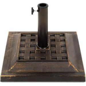 imageBest Choice Products 26lb Outdoor Patio Umbrella Stand HeavyDuty Steel Square Umbrella Base wBronze Finish Decorative Basket Weave Pattern