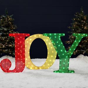 imageBest Choice Products 3Piece Christmas Joy Yard Decoration 32in 3D Lighted Outdoor Holiday Dcor w 150 LED Lights Ground Stakes  RedGoldGreen