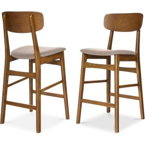 imageBest Choice Products Bar Stool Set of 2 Modern Farmhouse Counter Height Stools wArmless Upholstered Cushioned Seat Wooden Curved Backrest  WalnutCreamWalnutGray