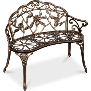 imageBest Choice Products Outdoor Bench Steel Garden Patio Porch Loveseat Furniture for Lawn Park Deck Seating wFloral Rose Accent Antique Finish  WhiteBrown