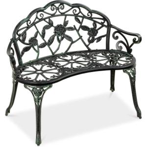 imageBest Choice Products Outdoor Bench Steel Garden Patio Porch Loveseat Furniture for Lawn Park Deck Seating wFloral Rose Accent Antique Finish  WhiteGreenBlack