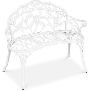 imageBest Choice Products Outdoor Bench Steel Garden Patio Porch Loveseat Furniture for Lawn Park Deck Seating wFloral Rose Accent Antique Finish  WhiteWhite