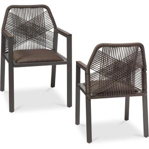 imageBest Choice Products Outdoor Dining Arm Chair Set of 2 Aluminum Frame with Armrest AllWeather Woven Rope Chair Design  CharcoalGraphiteBrownMocha