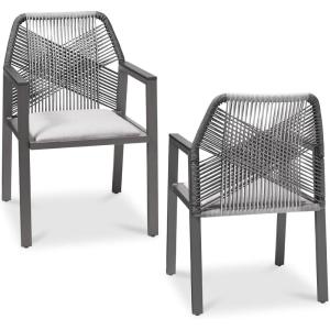 imageBest Choice Products Outdoor Dining Arm Chair Set of 2 Aluminum Frame with Armrest AllWeather Woven Rope Chair Design  CharcoalGraphiteCharcoalGraphite