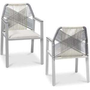 imageBest Choice Products Outdoor Dining Arm Chair Set of 2 Aluminum Frame with Armrest AllWeather Woven Rope Chair Design  CharcoalGraphiteGrayMeteor