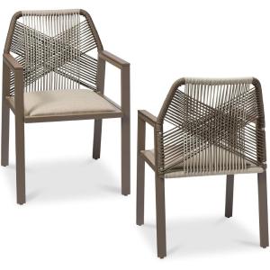 imageBest Choice Products Outdoor Dining Arm Chair Set of 2 Aluminum Frame with Armrest AllWeather Woven Rope Chair Design  CharcoalGraphiteTaupeSandstorm