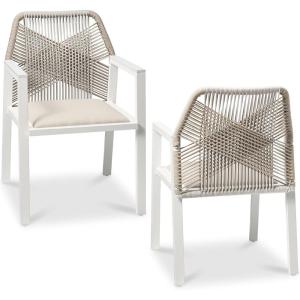 imageBest Choice Products Outdoor Dining Arm Chair Set of 2 Aluminum Frame with Armrest AllWeather Woven Rope Chair Design  CharcoalGraphiteWhiteAlpine