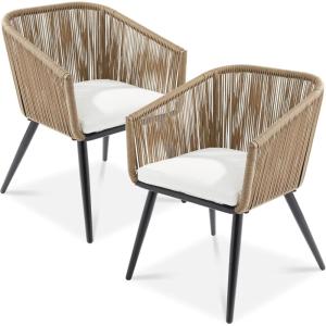 imageBest Choice Products Set of 2 Patio Dining Chairs Outdoor Seating Set for Backyard Poolside Balcony Indoor Use wWoven Wicker Design 250lb Weight Capacity  NaturalIvoryNaturalIvory