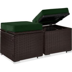 imageBest Choice Products Set of 2 Wicker Ottomans Multipurpose Outdoor Furniture for Patio Backyard Additional Seating Footrest Side Table wStorage Removable Cushions  BrownBeigeMidnight GreenBrown