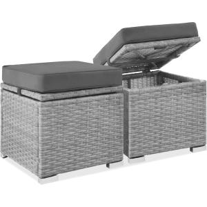 imageBest Choice Products Set of 2 Wicker Ottomans Multipurpose Outdoor Furniture for Patio Backyard Additional Seating Footrest Side Table wStorage Removable Cushions  BrownBeigeGrayGray