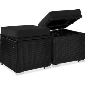 imageBest Choice Products Set of 2 Wicker Ottomans Multipurpose Outdoor Furniture for Patio Backyard Additional Seating Footrest Side Table wStorage Removable Cushions  BrownBeigeBlackBlack