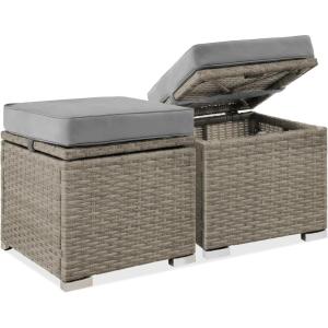 imageBest Choice Products Set of 2 Wicker Ottomans Multipurpose Outdoor Furniture for Patio Backyard Additional Seating Footrest Side Table wStorage Removable Cushions  BrownBeigeCement GrayTaupe