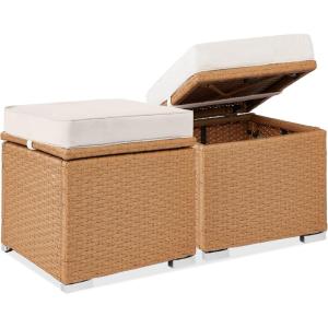 imageBest Choice Products Set of 2 Wicker Ottomans Multipurpose Outdoor Furniture for Patio Backyard Additional Seating Footrest Side Table wStorage Removable Cushions  BrownBeigeNaturalIvory