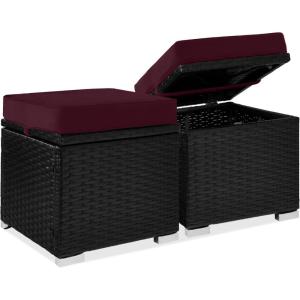 imageBest Choice Products Set of 2 Wicker Ottomans Multipurpose Outdoor Furniture for Patio Backyard Additional Seating Footrest Side Table wStorage Removable Cushions  BrownBeigeDeep BurgundyBlack