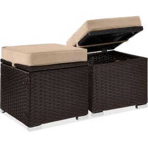 imageBest Choice Products Set of 2 Wicker Ottomans Multipurpose Outdoor Furniture for Patio Backyard Additional Seating Footrest Side Table wStorage Removable Cushions  BrownBeigeBrownBeige