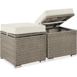 imageBest Choice Products Set of 2 Wicker Ottomans Multipurpose Outdoor Furniture for Patio Backyard Additional Seating Footrest Side Table wStorage Removable Cushions  BrownBeigeWhite SandTaupe