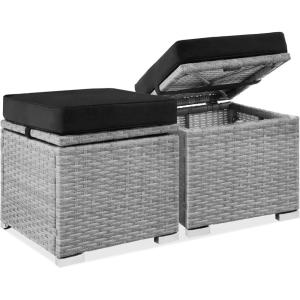 imageBest Choice Products Set of 2 Wicker Ottomans Multipurpose Outdoor Furniture for Patio Backyard Additional Seating Footrest Side Table wStorage Removable Cushions  BrownBeigeGrayBlack