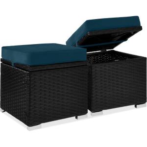 imageBest Choice Products Set of 2 Wicker Ottomans Multipurpose Outdoor Furniture for Patio Backyard Additional Seating Footrest Side Table wStorage Removable Cushions  BrownBeigePeacock BlueBlack