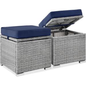 imageBest Choice Products Set of 2 Wicker Ottomans Multipurpose Outdoor Furniture for Patio Backyard Additional Seating Footrest Side Table wStorage Removable Cushions  BrownBeigeGrayNavy