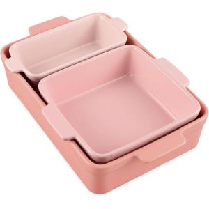 imageBest Choice Products Set of 3 Large Serving Trays Party Platters and Ceramic NonStick Bakeware For Appetizers Charcuterie Snack Dessert Casserole Sour Dough Bread Loaf  Cornflower BluePink Champagne