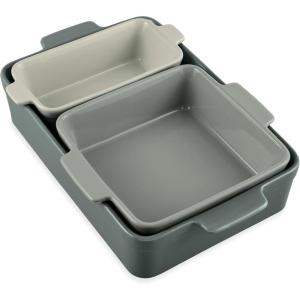 imageBest Choice Products Set of 3 Large Serving Trays Party Platters and Ceramic NonStick Bakeware For Appetizers Charcuterie Snack Dessert Casserole Sour Dough Bread Loaf  Cornflower BlueFrench Gray
