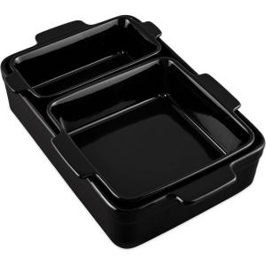 imageBest Choice Products Set of 3 Large Serving Trays Party Platters and Ceramic NonStick Bakeware For Appetizers Charcuterie Snack Dessert Casserole Sour Dough Bread Loaf  Cornflower BlueBlack Licorice