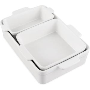 imageBest Choice Products Set of 3 Large Serving Trays Party Platters and Ceramic NonStick Bakeware For Appetizers Charcuterie Snack Dessert Casserole Sour Dough Bread Loaf  Cornflower BlueVanilla Buttercream