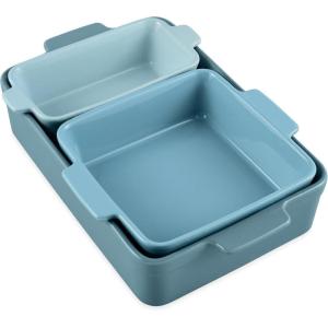 imageBest Choice Products Set of 3 Large Serving Trays Party Platters and Ceramic NonStick Bakeware For Appetizers Charcuterie Snack Dessert Casserole Sour Dough Bread Loaf  Cornflower BlueCornflower Blue