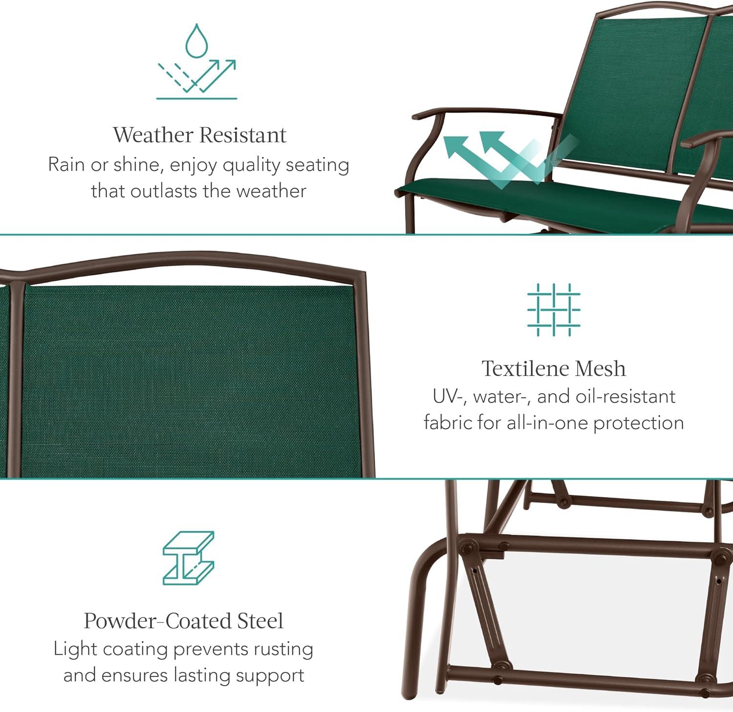 imageBest Choice Products 2Person Outdoor Patio Swing Glider Steel Bench Loveseat Rocker for Deck Porch wTextilene Fabric Steel Frame  IvoryGrayForest GreenBrown