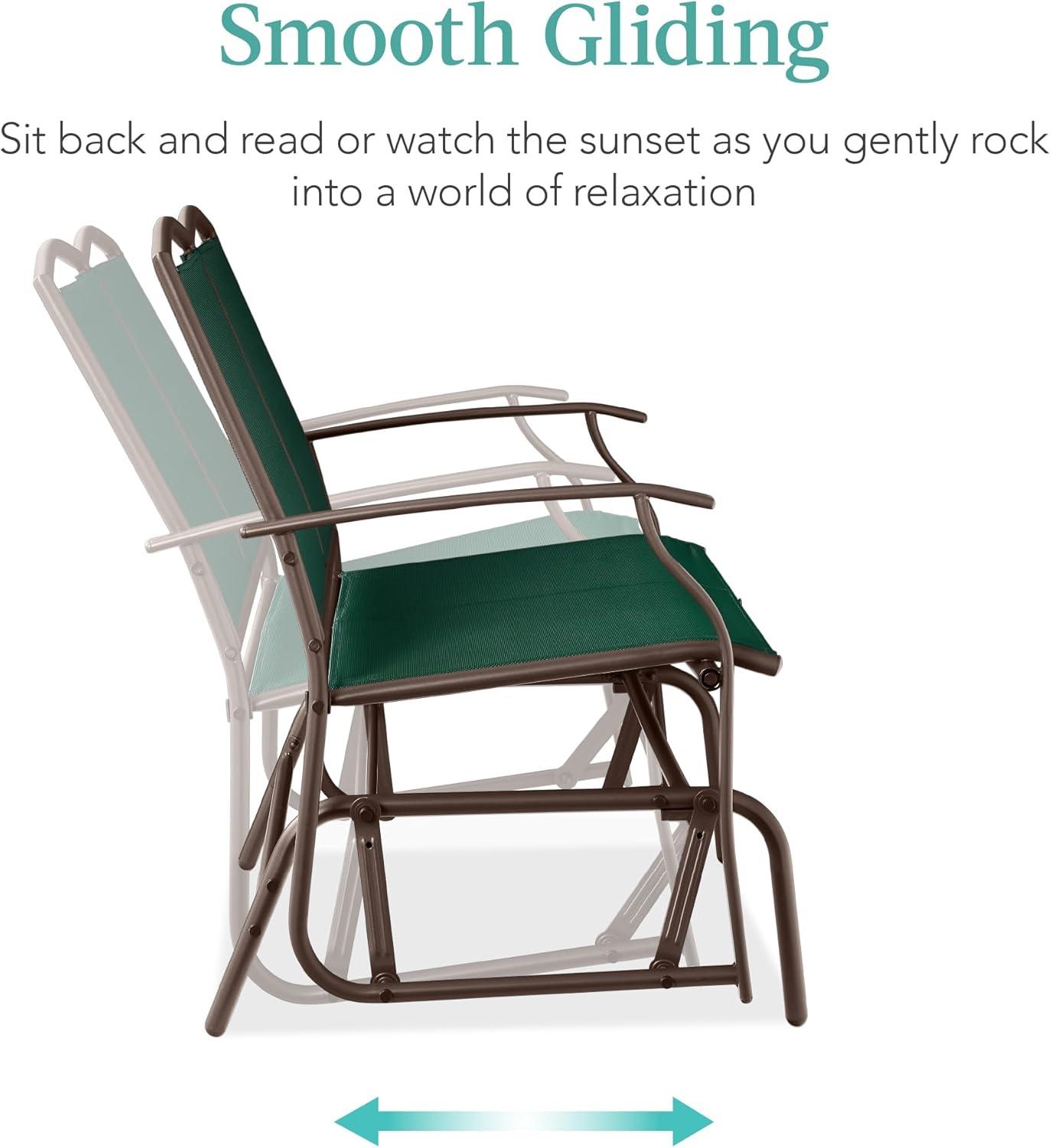 imageBest Choice Products 2Person Outdoor Patio Swing Glider Steel Bench Loveseat Rocker for Deck Porch wTextilene Fabric Steel Frame  IvoryGrayForest GreenBrown