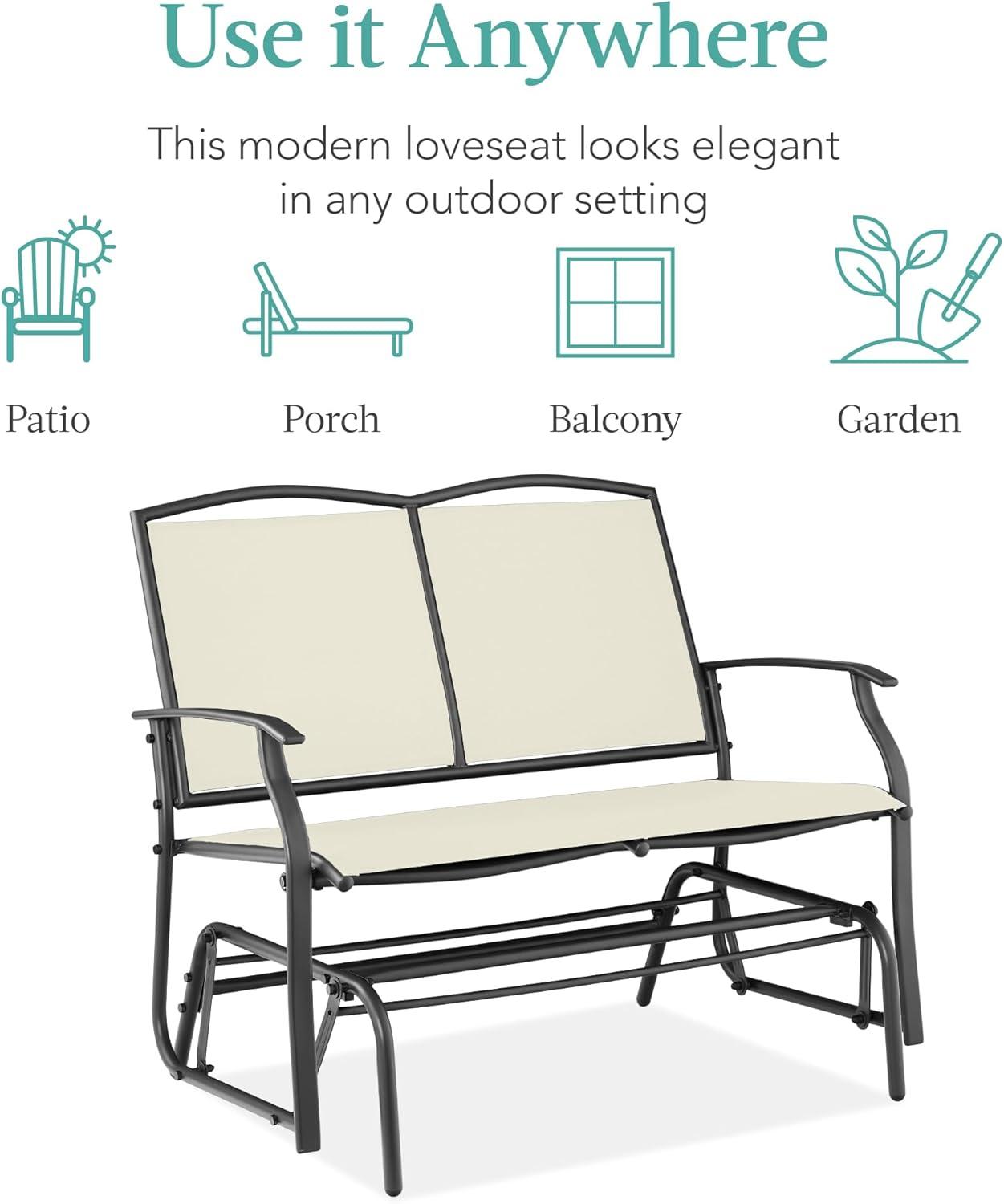 imageBest Choice Products 2Person Outdoor Patio Swing Glider Steel Bench Loveseat Rocker for Deck Porch wTextilene Fabric Steel Frame  IvoryGrayIvoryGray