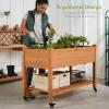 imageBest Choice Products Raised Garden Bed 48x24x32inch Mobile Elevated Wood Planter wLockable Wheels Storage Shelf Protective Liner  NaturalAcorn Brown