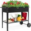 imageBest Choice Products Elevated Mobile Raised Ergonomic Metal Planter Garden Bed for Backyard Patio wWheels Lower Shelf 38x16x32in Dark Gray