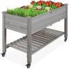 imageBest Choice Products Raised Garden Bed 48x24x32inch Mobile Elevated Wood Planter wLockable Wheels Storage Shelf Protective Liner  NaturalGray