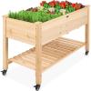 imageBest Choice Products Raised Garden Bed 48x24x32inch Mobile Elevated Wood Planter wLockable Wheels Storage Shelf Protective Liner  NaturalNatural